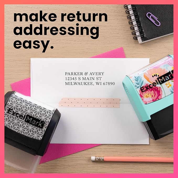 ExcelMark Address Stamp - Custom Return Address Stamp with Elegant Designs, Vibrant Colors & Patterns – Perfect for Mail, Invitations & Gifts (Peach Mount, Everyday Elegance)