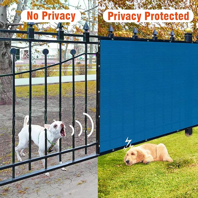 iCover 4x12ft Fence Privacy Screen, Heavy Duty Fencing Panels Screens, Outdoor Shade Cloth Mesh Barrier, Reinforced Bindings and Brass Grommets, Cable Zip Ties Included, Blue