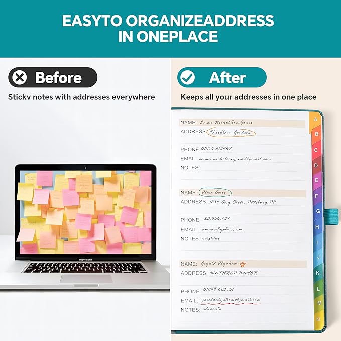 Address Book with Colorful Alphabetical Tabs (8.4" x 5.7") – Hardcover Contact Organizer for Website Passwords, Telephone, Software Licenses, and Important Information – Premium Gray