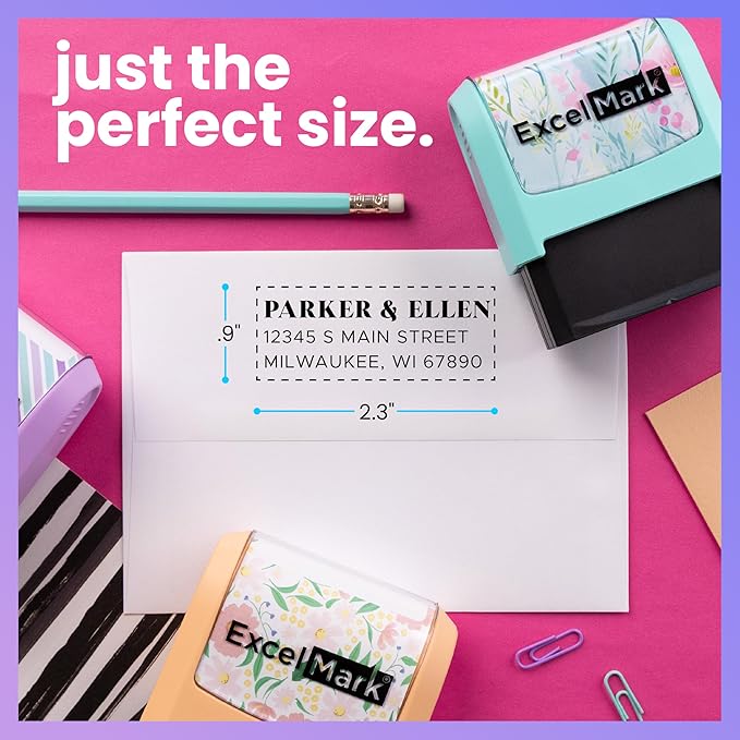 ExcelMark Address Stamp - Custom Return Address Stamp with Elegant Designs, Vibrant Colors & Patterns – Perfect for Mail, Invitations & Gifts (Seafoam Mount, The Statement)