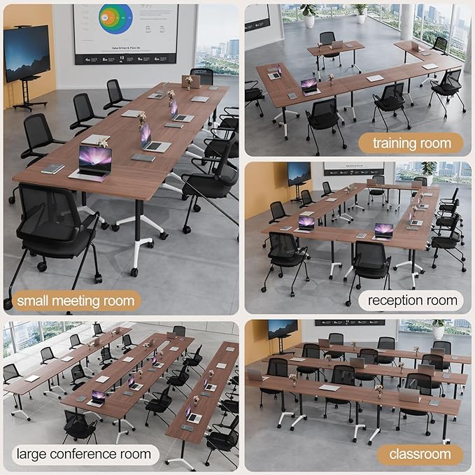 Folding Conference Table 4ft 5ft, Foldable Office Meeting Desk for 6 People, Multiple Sizes Colors Mobile Conference Room Table for Training Room School Business Furniture (2, Walnut, 71in)