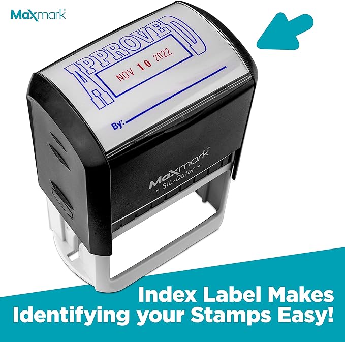 MaxMark Large Self-Inking Rubber Date Office Stamp with Approved Phrase & Date - Blue/Red Ink, 12-Year Band - Style 5