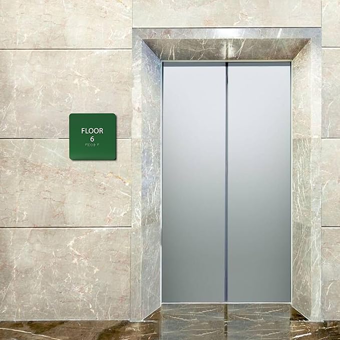 Grey w/White ADA Floor 6 Sign with Braille – Made from Durable Acrylic and Ready to Mount