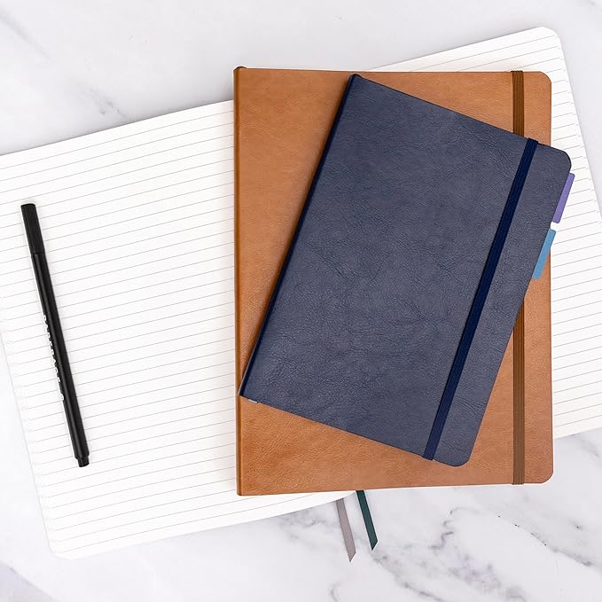 PAPERAGE Softcover Lined Journal Notebook (Cognac), 176 Pages, Large B5 College Ruled Notebook, 7.5 inches x 9.8 inches - 100 GSM Premium Paper, Soft Vegan Leather Journal for Home, Work & School