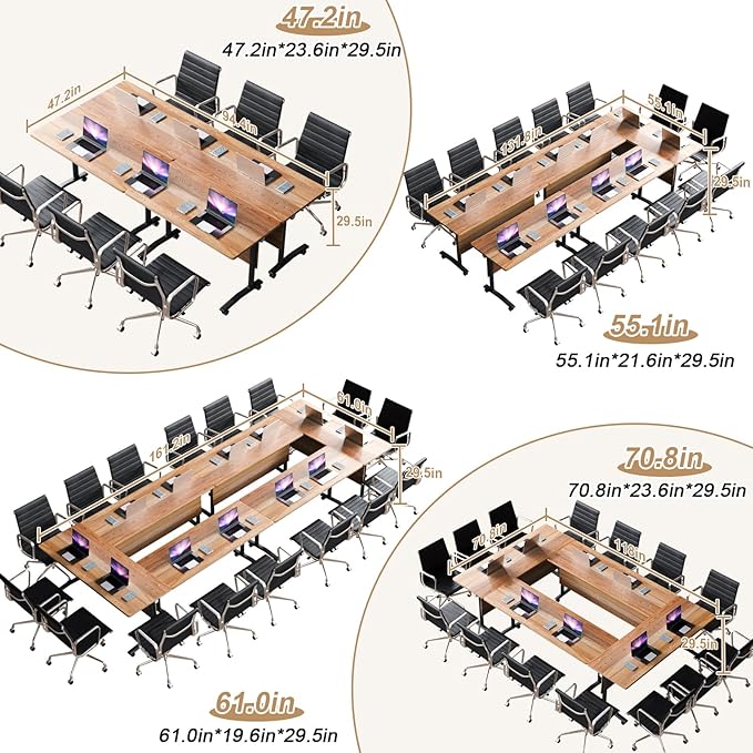 Conference Table Flip Top Mobile Conference Room Tables,Folding Conference Table with Wheels,Large Meeting Training Seminar Table Saving Space for Office Classroom(2B,70.8'')
