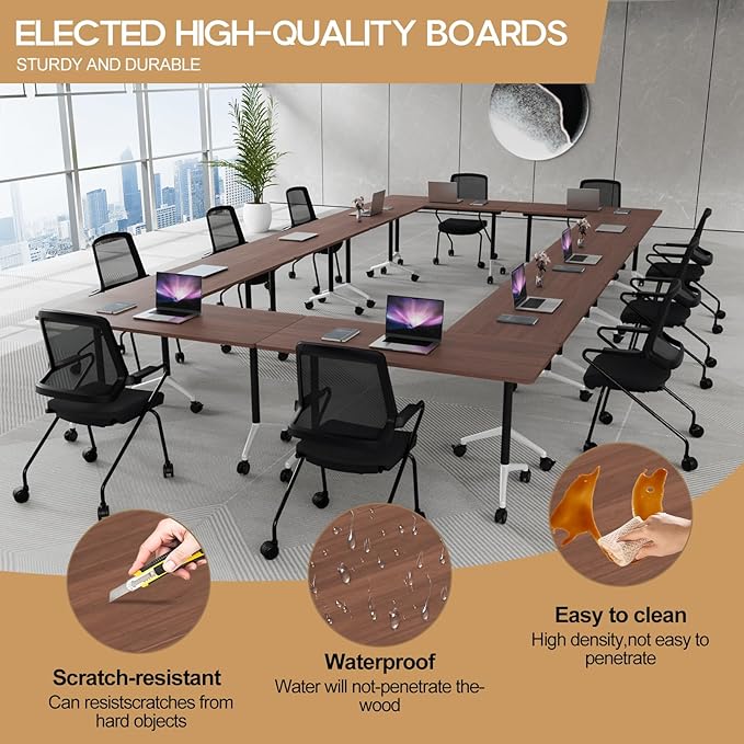 Folding Conference Table 4ft 5ft, Foldable Office Meeting Desk for 6 People, Multiple Sizes Colors Mobile Conference Room Table for Training Room School Business Furniture (6, Walnut, 47in)