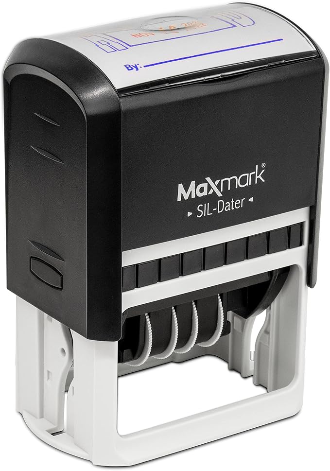 MaxMark Large Self-Inking Rubber Date Office Stamp with Paid Phrase & Date - Red Ink, 12-Year Band - Style 5