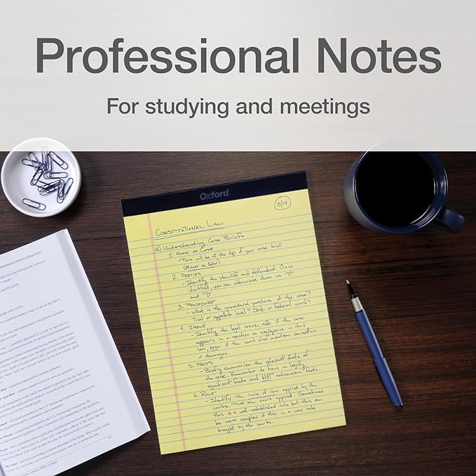 Oxford Premium Legal Pads, 12 Pack, Premium Note Pads, 50 Legal Rule 8.5" x 11" Sheets, Canary Yellow Paper with Firm Back, Professional Legal and Office Notepads