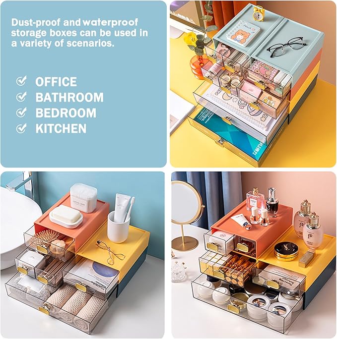 DETEIN 2 PACK Stackable Desk Organizer Stackable Storage Drawer Small Desk Organizer with Drawer Plastic Desktop Storage Organizer for Home, Office, Crafts, Pencils (White, M-1 Drawer, Pack of 2)