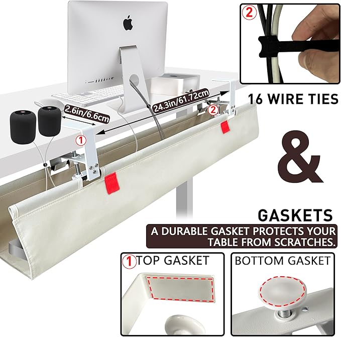 AHOMO [Upgraded] Under Desk Cable Management, 36" Cord Organizer, with Silicone Pads (No Scratch!), 16 Cable Ties, Washable PE Honeycomb Base,Fits Any Desk 0-2.1", No Stinky Cardboard! Beige