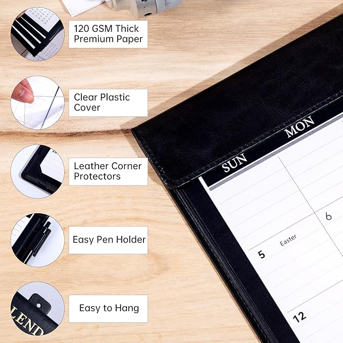 Yoment Desk Calendar 2026-2027, Jan 2026-Dec 2027, Large Desk Calendar with To-Do Lists, 24 Months Leather Desk Pad Wall Calendar with PVC Cover for Work Office School Home Women Men, 17 x 12, Black