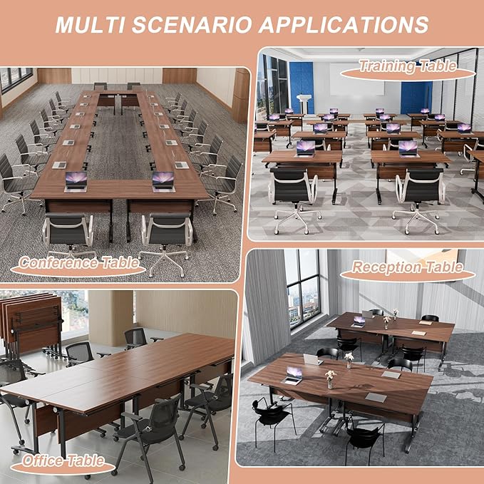 Conference Table Flip Top Mobile Conference Room Tables,Folding Conference Table with Wheels,Large Meeting Training Seminar Table Saving Space for Office Classroom(10D,70.8'')