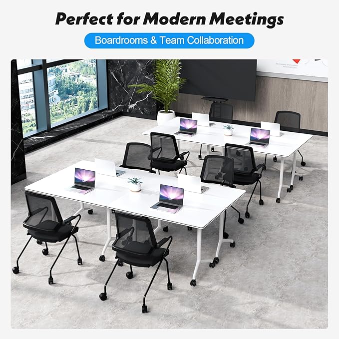 Goakwwuz Conference Room Table, Folding Conference Tables,Thicken Grey Tabletop,Flip Top Wooden Seminar Meeting Room Table for Conference Room Offices (8, White, 47.2“)