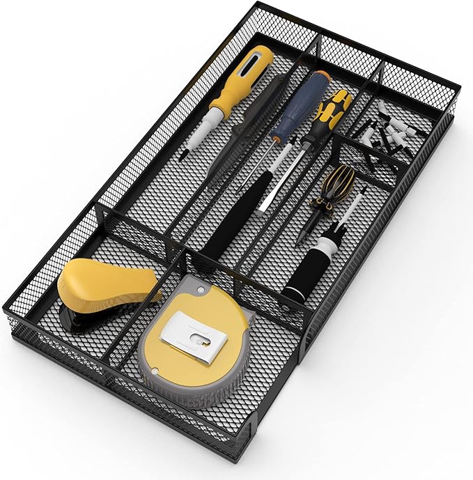 ITAYVAN Desk Drawer Organizer, Metal Mesh Dividers Organizer (Blak-2P, Small)