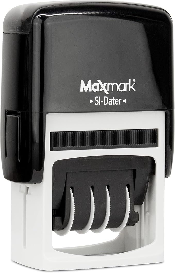 MaxMark Office Self Inking Date Stamp with Phrase Posted - Red Ink