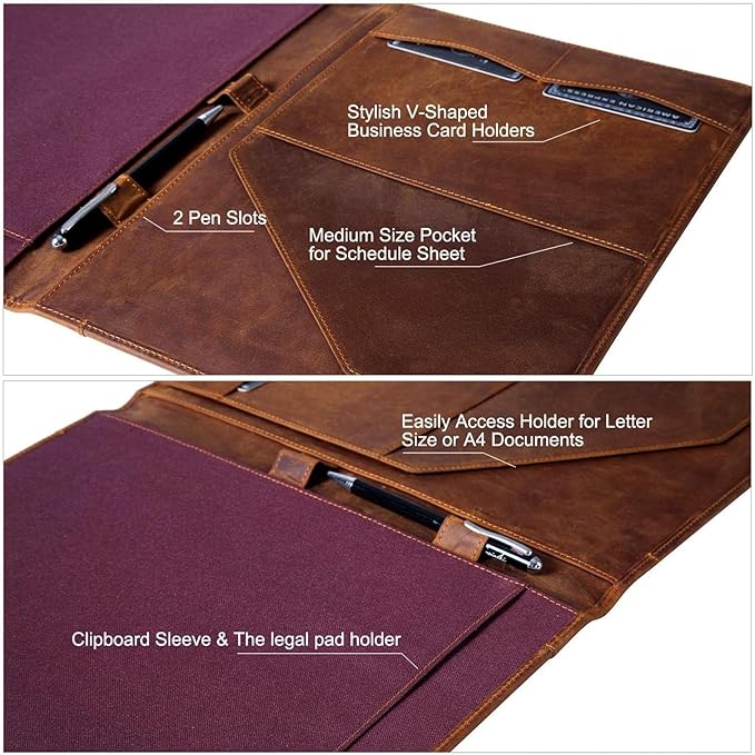Jack&Chris Leather Portfolio, A4 Document Folder Legal Pad Padfolio, Professional Writing Letter Notepad Clipboard Sleeve Organizer, Resume Folio Binder for Men&Women,JC1823
