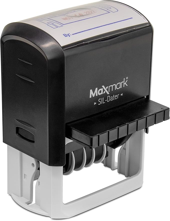 MaxMark Large Self-Inking Rubber Date Office Stamp with Mailed Phrase & Date - Blue Ink, 12-Year Band - Style 3