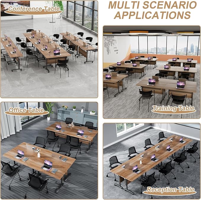 Conference Table Flip Top Mobile Conference Room Tables,Folding Conference Table with Wheels,Large Meeting Training Seminar Table Saving Space for Office Classroom(12B,70.8'')