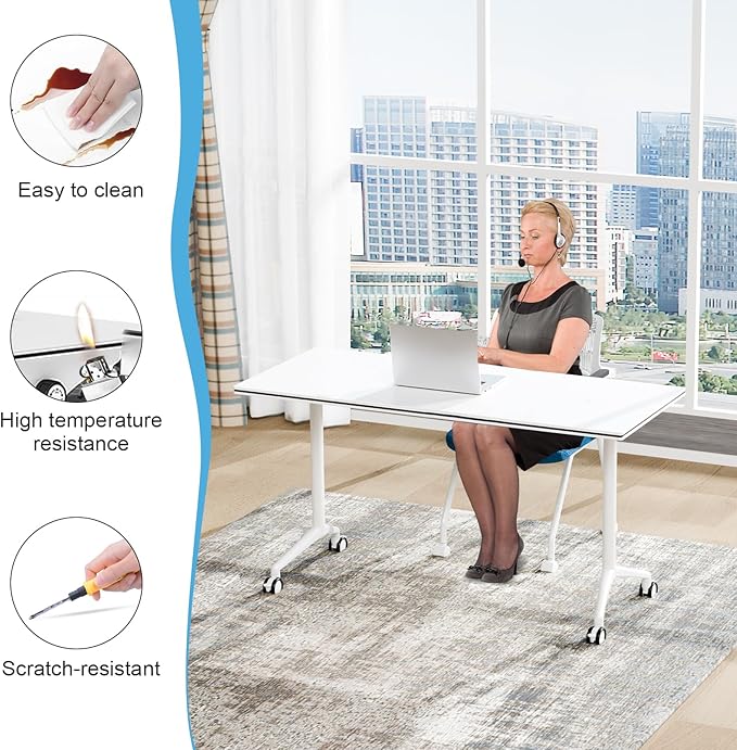 Conference Table,55.1''Folding Conference Room Table for 4-12 People,Mobile Flip Top MeetingTraining Table with Different Coulor and Styles for Offices, Classrooms,Meeting Room (6, 61''A)