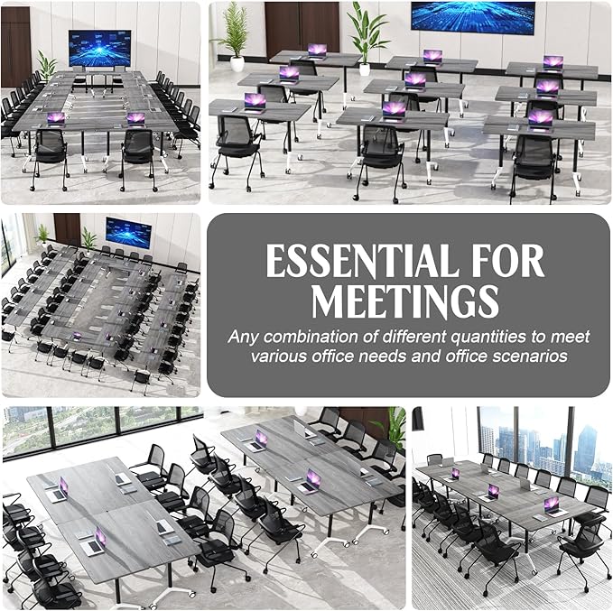 Conference Table,55.1''Folding Conference Room Table for 4-12 People,Mobile Flip Top MeetingTraining Table with Different Coulor and Styles for Offices, Classrooms,Meeting Room (6, 47.2''F)