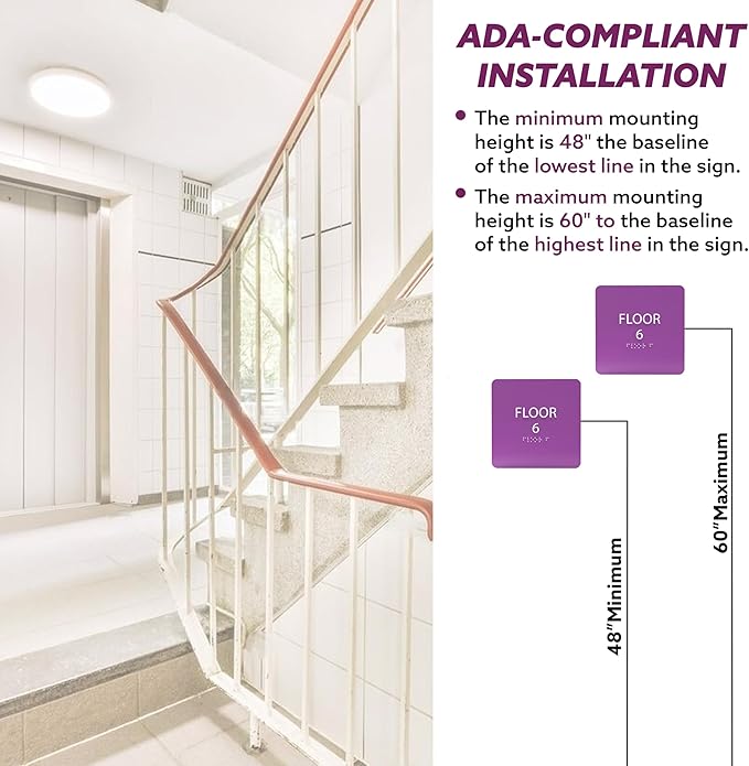 Clean Grey ADA Floor 6 Sign with Braille – Made from Durable Acrylic and Ready to Mount