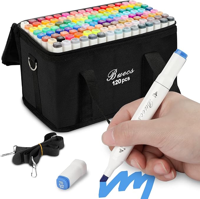 Buecs Alcohol Markers: Double Tipped Art Marker, 120 Count, suitable for Adults Artists Painting, Coloring Drawing Sketching, Multicolor