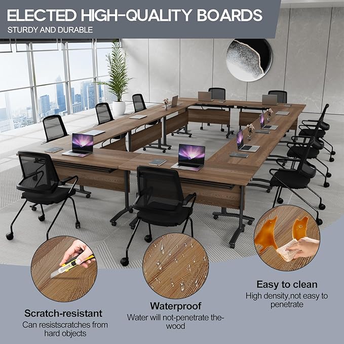 Folding Conference Table 4ft 5ft, Foldable Office Meeting Desk for 6 People, Multiple Sizes Colors Mobile Conference Room Table for Training Room School Business Furniture (4, White Walnut, 47in)