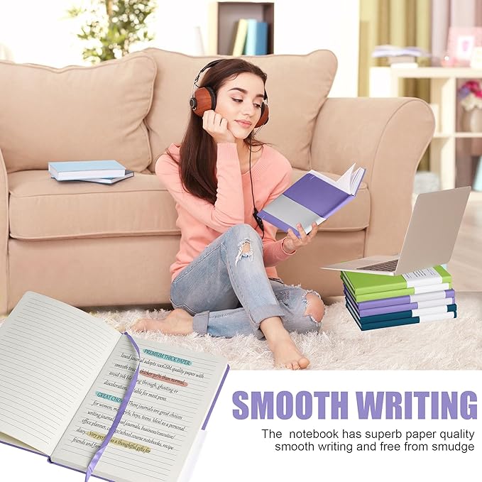 EMOMAS Lined Journal Notebook, 10Pack Hardcover Notebook for Men & Women – Journals for Writing, Work, School, Home & Daily Notes, 160 Pages – Medium A5, 5.7"x8", 100 gsm Thick Paper (Mauve)