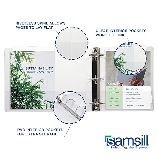 Samsill 2 Inch 3 Ring Binders, Made in USA, Economy Round Ring, Clear View Cover, 425 Sheet Capacity - for School, Home, Office - White, 4 Pack