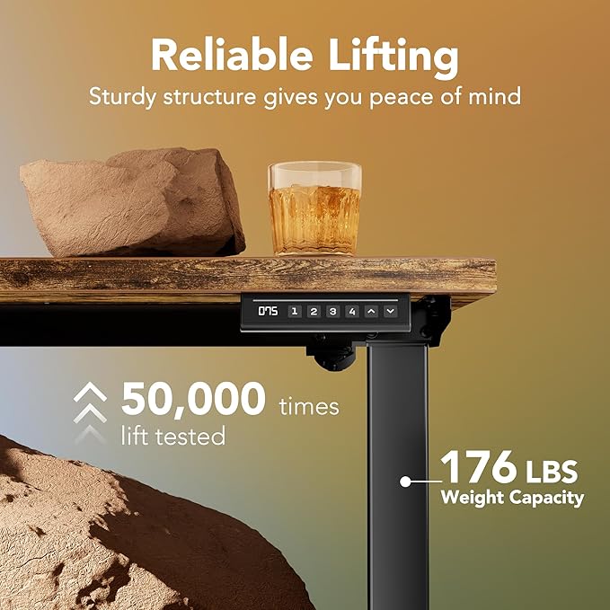 HUANUO 32" Small Electric Standing Desk Adjustable Height, 4 Memory Height Settings, Sit Stand Up Desk for Home Office & Computer Workstation, Vintage Brown