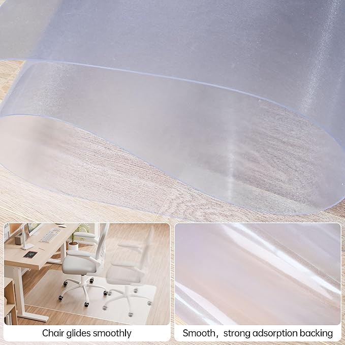 HOMEK Office Chair Mat for Hardwood Floor, 58" x 44" Clear Computer/Desk Chair Mat for Hard Floor, Thicker, Easy Glide, Non-Slip, Protects Hard Surfaces from Scratches, Ideal for Home or Office