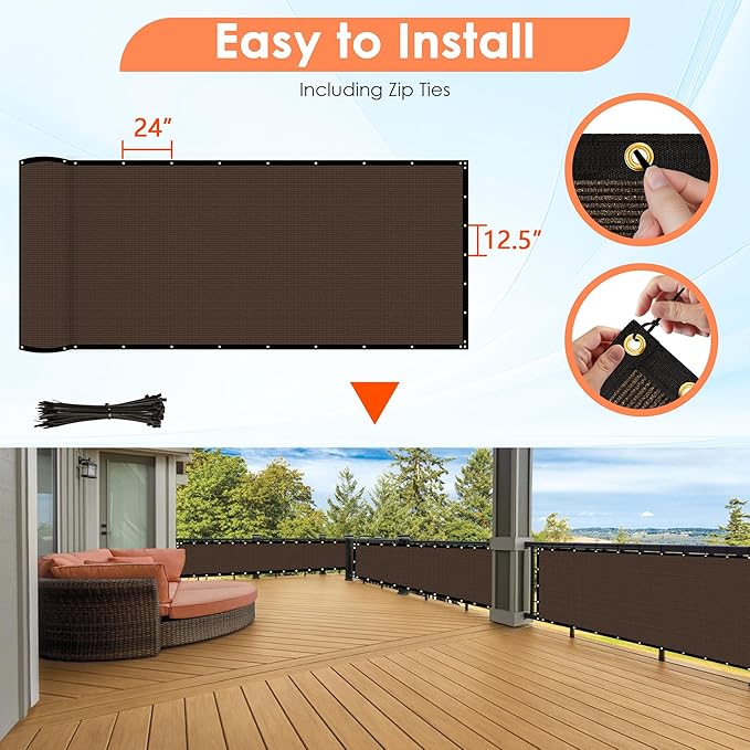 iCover 8x50ft Privacy Screen Fence, Outdoor Fencing Panels, Garden Windscreen Mesh Shade Sail Net Barrier, Include Reinforced Bindings and Brass Grommets Cable Zip Ties, Brown