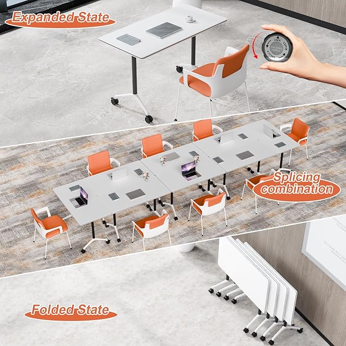 Conference Table Flip Top Mobile Conference Room Tables,Folding Conference Table with Wheels,Large Meeting Training Seminar Table Saving Space for Office Classroom(10A,55.1'')