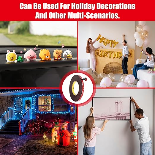 Double Sided Tape Heavy Duty, Waterproof Mounting Foam Tape, 36.5ft Length, 0.4in Width, High Temperature Resistant Adhesive Tape for Car, LED Strip Light, Office Decor, Uses 3M VHB 5952 Raw Material
