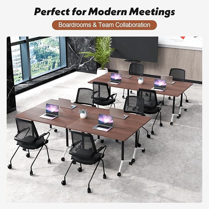 Goakwwuz Conference Room Table, Folding Conference Tables,Thicken Grey Tabletop,Flip Top Wooden Seminar Meeting Room Table for Conference Room Offices (4, Walnut, 61.0“)