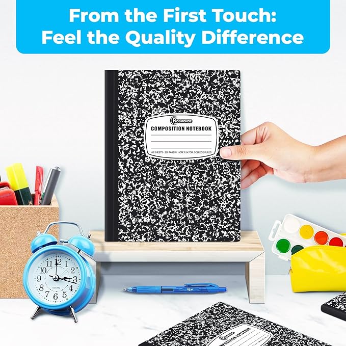 Rosmonde 50 Pack Bulk Composition Notebooks College Ruled, 200 Pages (100 Sheets), 9-3/4 x 7-1/2, Black Marble Hard Cover, Bulk School Supplies, Bulk Notebooks for School, Bulk College Ruled Notebook