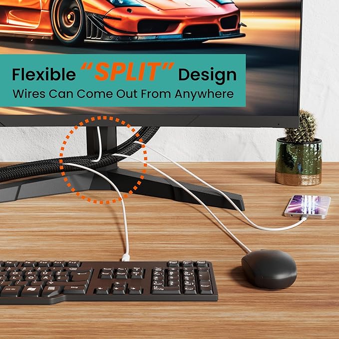 Cable Management Sleeve 10ft (120 inch) - 1/2 inch, PET Expandable Braided Cord Organizer, Split Wire Loom Tubing Reversible Cord Protector for TV USB PC Ethernet Cable Hider Protect Pets Kids
