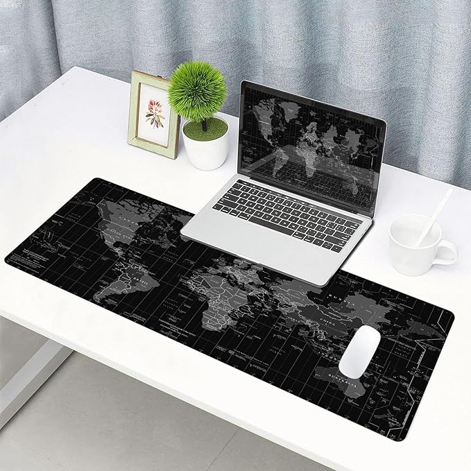 Armanza Large Gaming Mouse Pad, Long Mouse Pads for Desk, Desk Keyboard Mouse Mat, Non-Slip Base Mousepad for Laptop, Office, Home, 31.5" x 11.8"- Black World Map