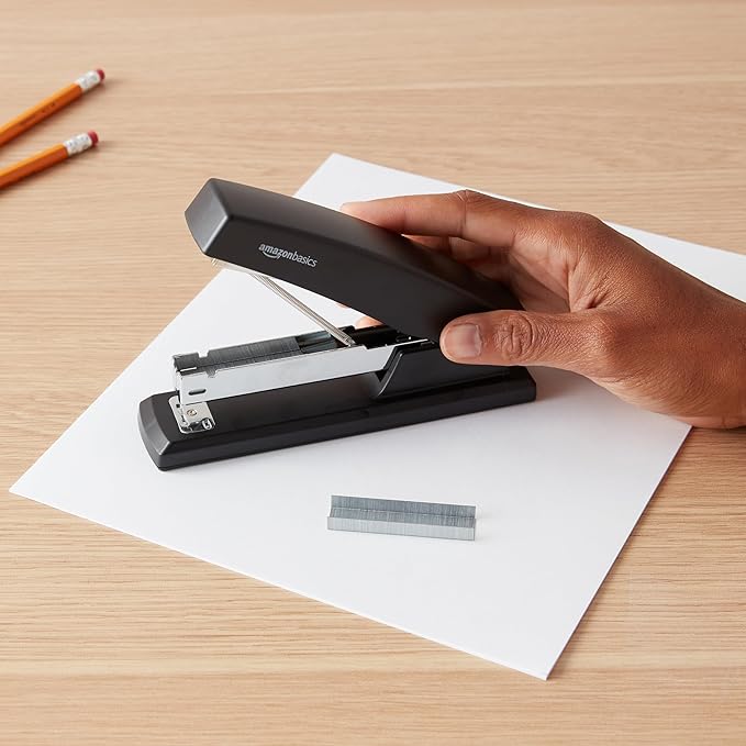 Amazon Basics 25-Sheet Capacity, Non-Slip, Office Desk Stapler with 1000 Staples, Black - Pack of 12