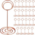 TecUnite 24 Pieces 3.35 Inch Table Number Holder Place Card Photo Holder Picture Name Menu Clips Memo Cards Stand for Wedding Reception Anniversary Birthday Party Centerpieces (Rose Gold)