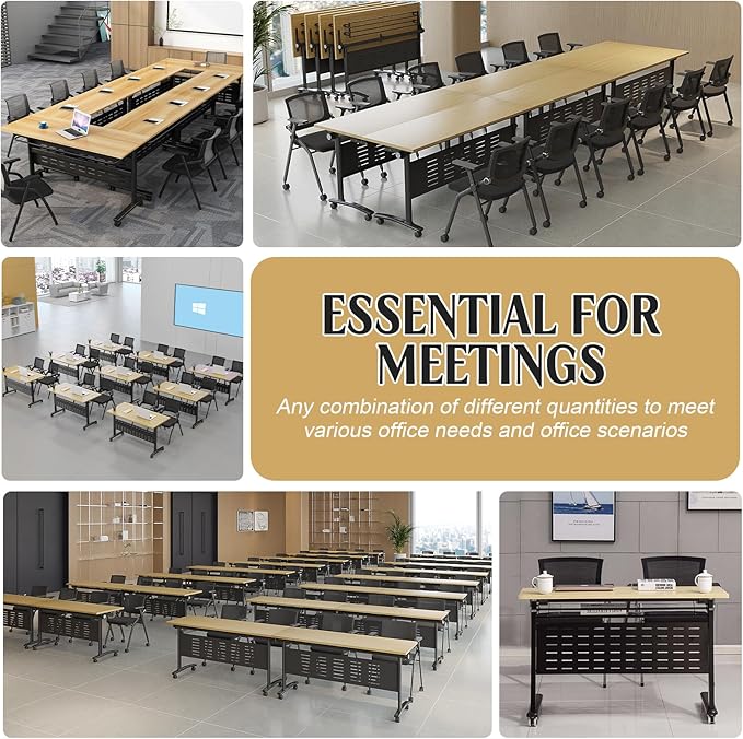 Conference Table,55.1''Folding Conference Room Table for 4-12 People,Mobile Flip Top MeetingTraining Table with Different Coulor and Styles for Offices, Classrooms,Meeting Room (2, E)