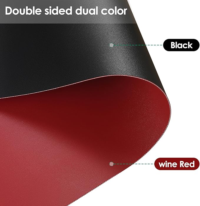 Zinkooat Leather Desk Mat,1.8mm Thick,12x66 Inch Desk Cover,Desk Protector Mat,Dresser Cover Top,Vanity Protector Mat,Vanity Cover,Vanity Cover Top Protector(Black+Wine Red,12×66)