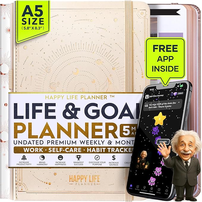 Life Mastery Planner - A 12 Month Journey to Crush Your Goals, Increase Productivity, Passion, Success & Happiness - Weekly & Monthly Life Planner, Habit-Tracker, Gratitude Journal & Organizer, A5