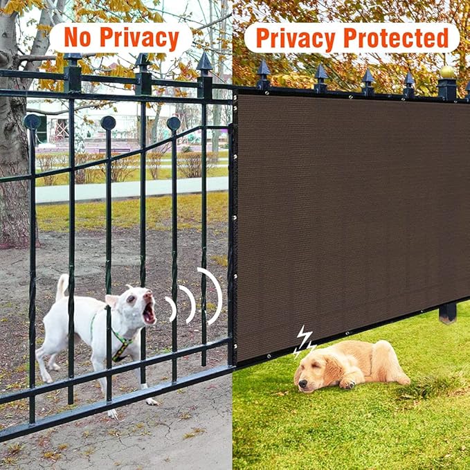 iCover 6x25ft Privacy Screen Fence, Outdoor Fencing Panels, Garden Windscreen Mesh Shade Sail Net Barrier, Include Reinforced Bindings and Brass Grommets Cable Zip Ties, Brown