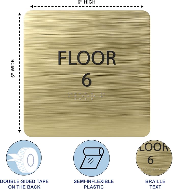 Black ADA Floor 6 Sign with Braille – Made from Durable Acrylic and Ready to Mount