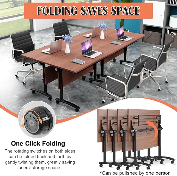 Conference Table,55.1''Folding Conference Room Table for 4-12 People,Mobile Flip Top MeetingTraining Table with Different Coulor and Styles for Offices, Classrooms,Meeting Room (6, 47.2''D)