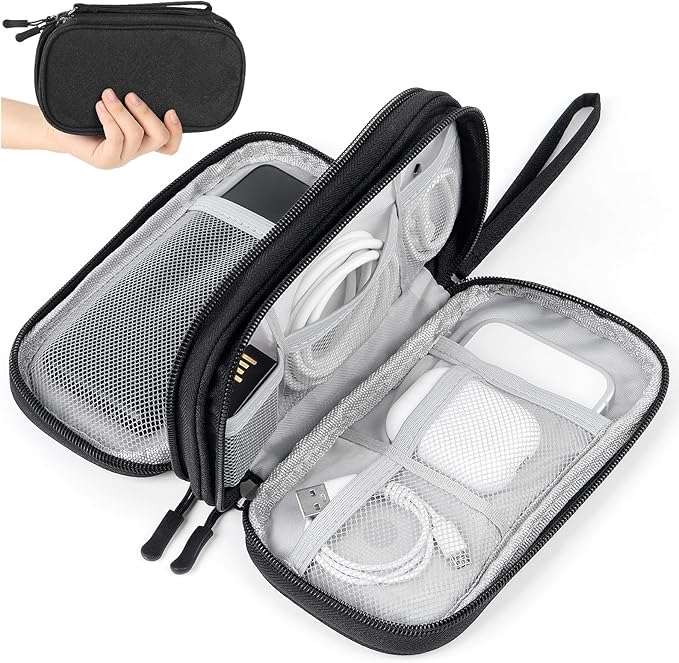 Travel Electronics Pouch Bag, Black Electronics Accessories Organizer Bag, Travel Cable Organizer Pouch for Charger Cord Phone Earphone Mouse