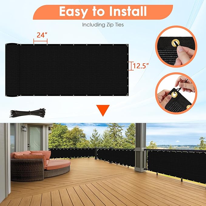 iCover 4x25ft Privacy Screen Fence, Outdoor Fencing Panels, Garden Windscreen Mesh Shade Sail Net Barrier, Include Reinforced Bindings and Brass Grommets Cable Zip Ties, Black