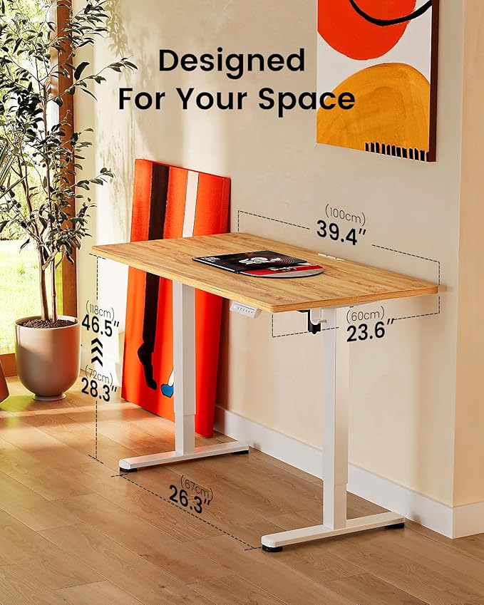 ErGear Height Adjustable Electric Standing Desk, 40 x 24 Inches Sit Stand up Desk, Small Memory Computer Home Office Desk with Two-Piece Desktop (Light Vintage Brown)
