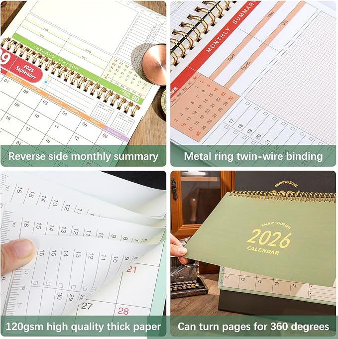 Small Desk Calendar 2026-2027, Standing Flip Desktop Calendar from January 2026 to June 2027 - Metal Ring Twin-Wire Binding Monthly Desktop Calendar for Home Office School (Pink)